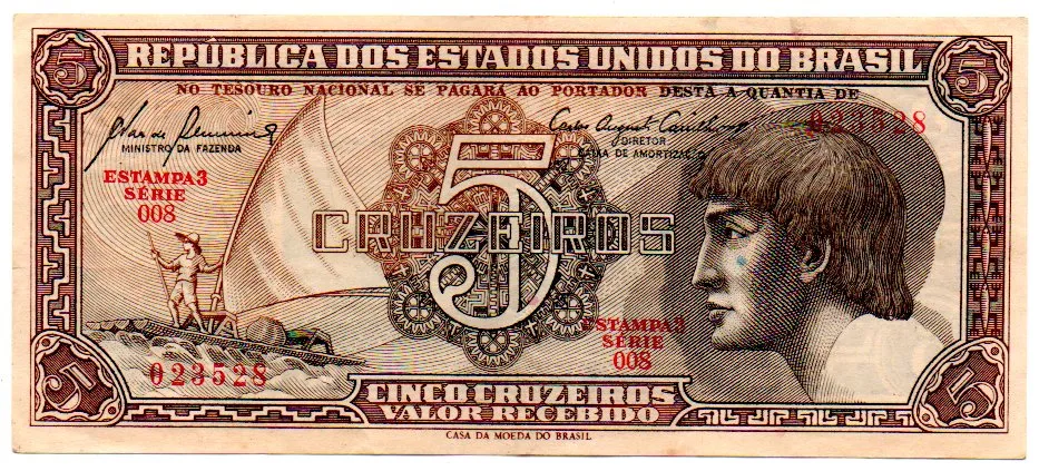 C111 - 5 Cruzeiros - Série 008 - Índio - Data: 1961 - SOB