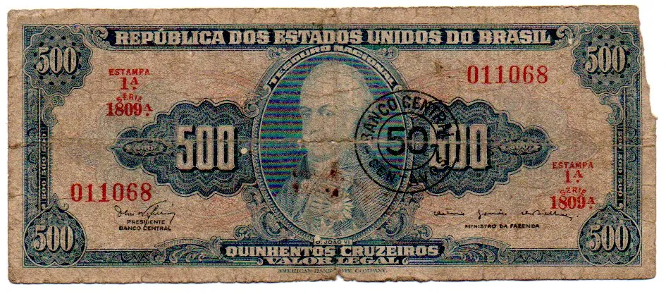 C119 - 50 Centavos (Sobre 500 Cruzeiros) - 1° Estampa - Série 1809 - D. João VI - Data: 1967 - UTG