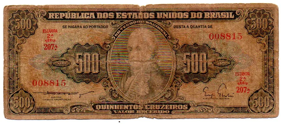 C100 - 500 Cruzeiros - 2° Estampa - Série 207 - Dom João VI - Data: 1955 - R Imagem