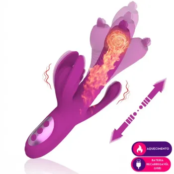 VIBRADOR E ESTIMULADOR TRIPLO VAI E VEM COM AQUEIMENTO MLVE5419Q