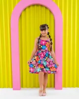 Vestido Floral Raquete Preto