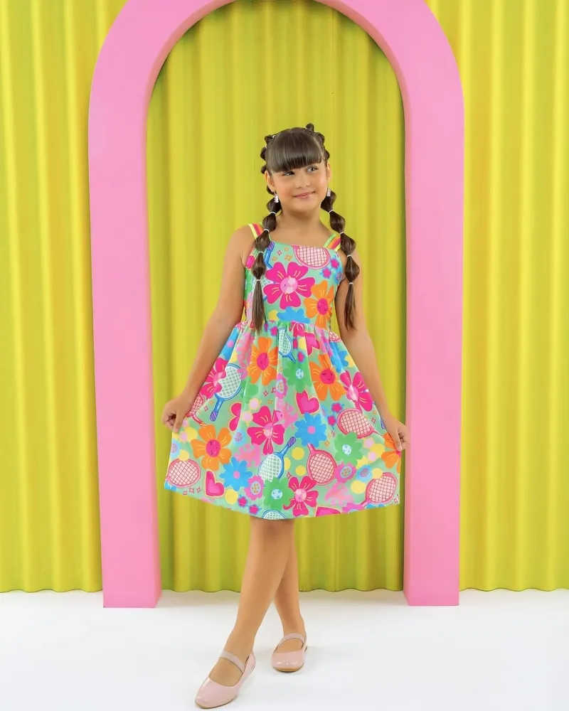 Vestido Floral Raquete Verde