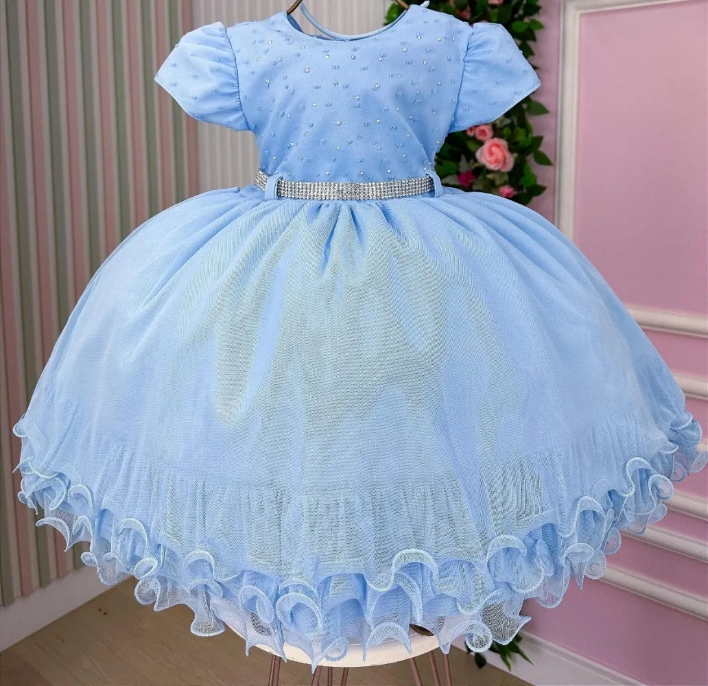 Vestido Festa Azul Claro Menina Bonita