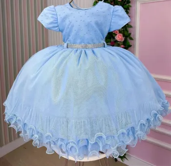 Vestido Festa Azul Claro Menina Bonita