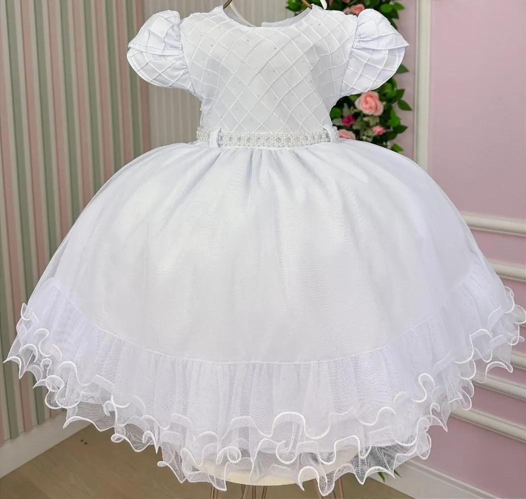 Vestido Festa Branco Mod.3 Menina Bonita