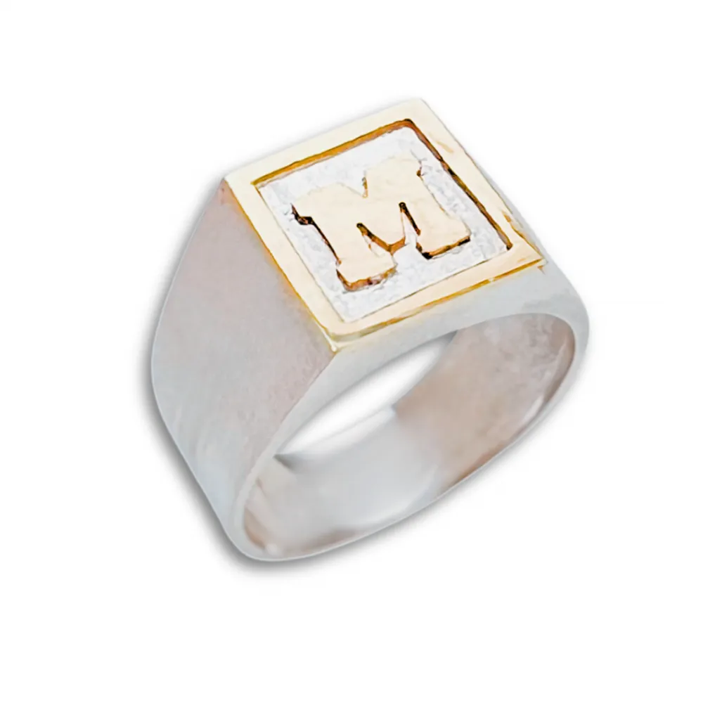 Anel masculino de prata e ouro 18k com inicial - AN1000 Imagem