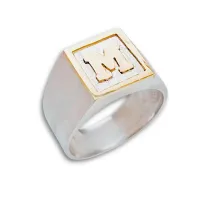 Anel masculino de prata e ouro 18k com inicial - AN1000