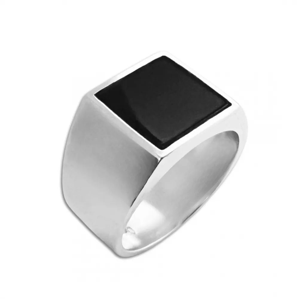 Anel masculino de prata com onix - AN830 Imagem