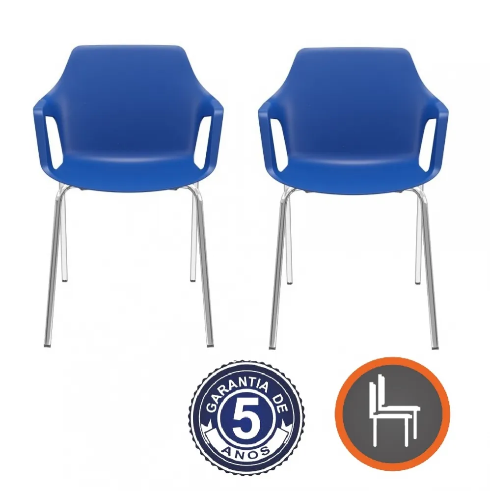 Kit com 2 Unidades Cadeira Empilhável Vesper Estrutura Fixa 4 Pés em Aço Cromado