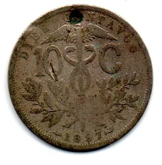 Bolívia - 1897 - 10 Centavos - C/ Tentativa de Furo