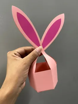 Cestinha Coelho Sextavada - Fidji C/ Orelha Rosa
