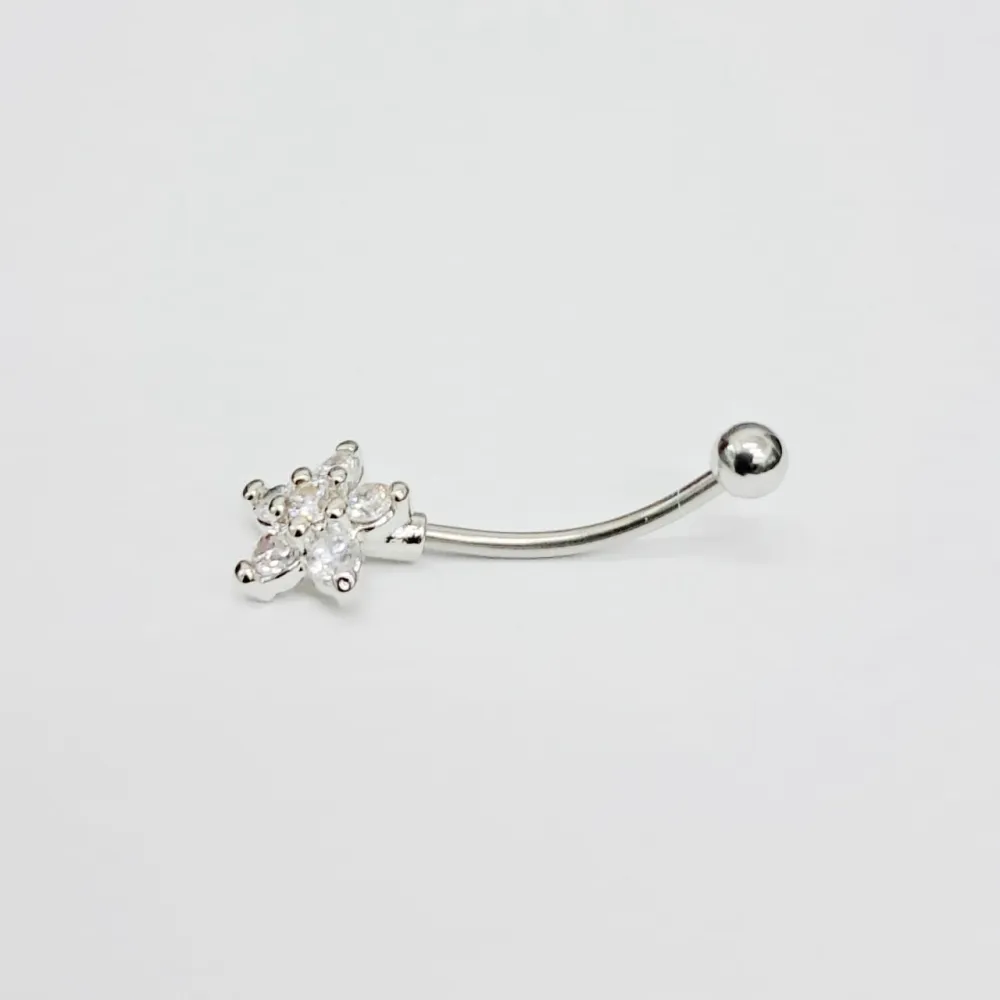 Genital Curvo Aço Banho de Diamante (Cristina) M467 - Flor BNH12