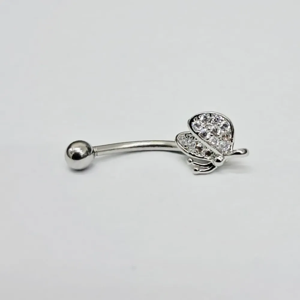 Genital Curvo Aço Banho de Diamante (Cristina) M476 - Borboleta BNH12