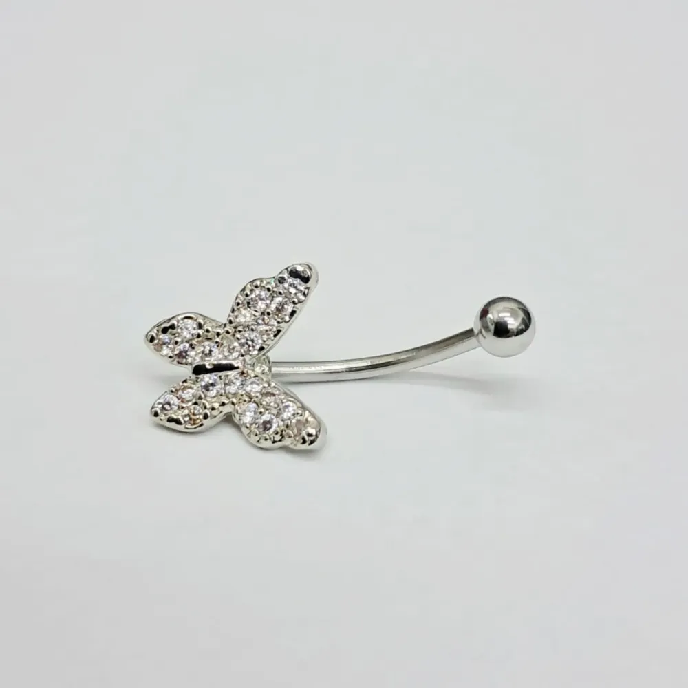 Genital Curvo Aço Banho de Diamante (Cristina) M469 - Borboleta  BNH12 Imagem