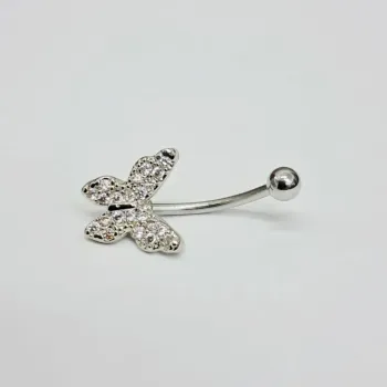 Genital Curvo Aço Banho de Diamante (Cristina) M469 - Borboleta  BNH10