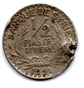 Siria - 1921 - 1/2 Piastre - C/ Furo