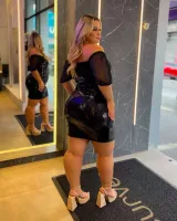 Vestido Curto Paetê Manga Curta Tule It Curves Preto - Foto 2