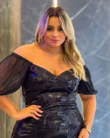 Vestido Curto Paetê Manga Curta Tule It Curves Preto - Foto 4