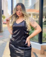 Vestido Curto Paetê Acetinado It Curves Preto - Foto 2