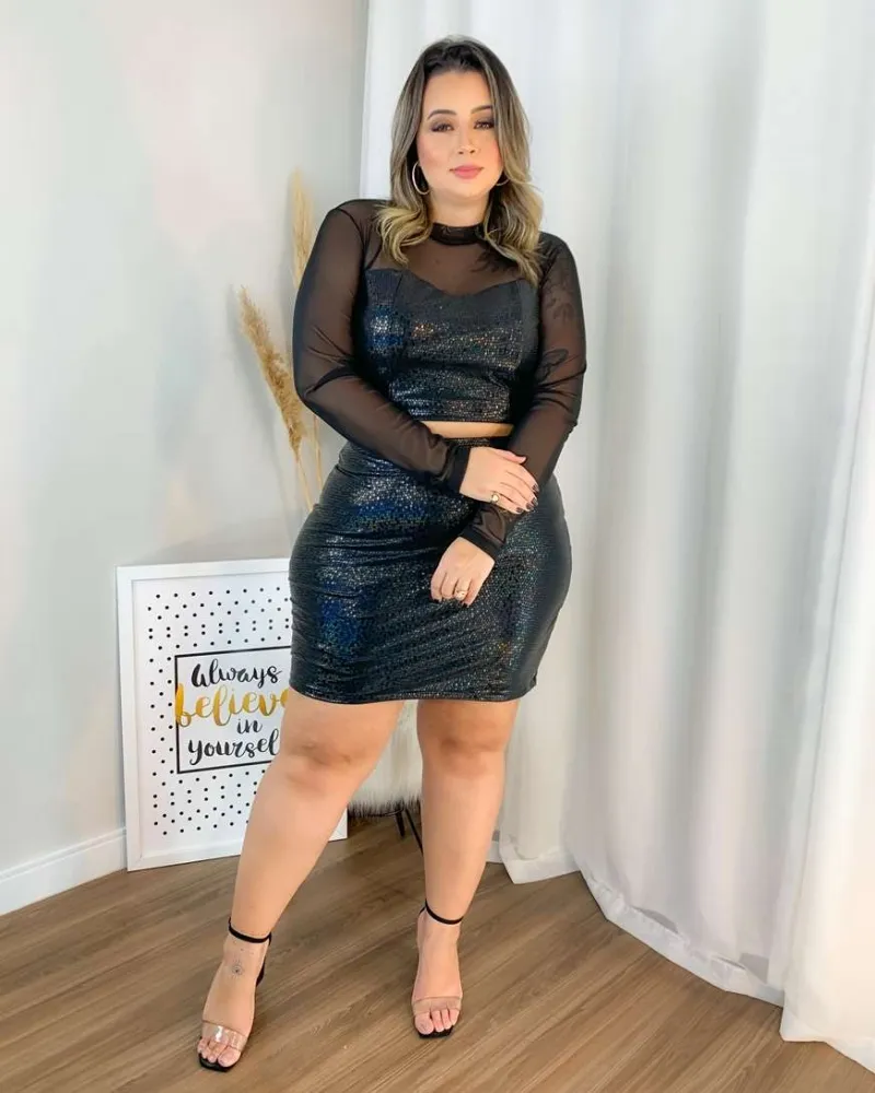 Conjunto Cropped Saia Croco It Curves Preto Imagem