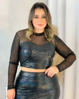 Conjunto Cropped Saia Croco It Curves Preto - Foto 4