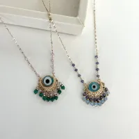 Colar Olho Grego com Penduricalhos de Cristais Verde e Rosa - Foto 3