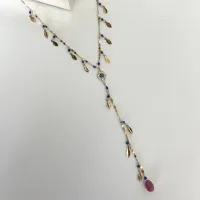 Colar Gravatinha Olho Grego com Corrente de Penduricalhos Intercalados com Cristais Roxo - Foto 2