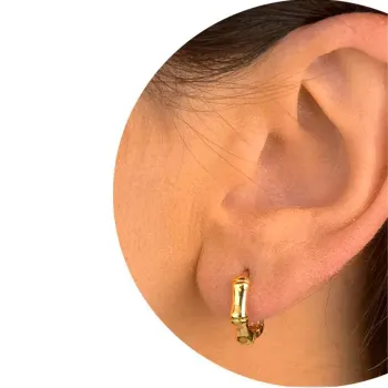 Brinco Argola Click Bambu - banhado a ouro 18k - Foto 2