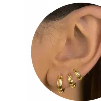Brinco Argola Click Bambu - banhado a ouro 18k - Foto 3