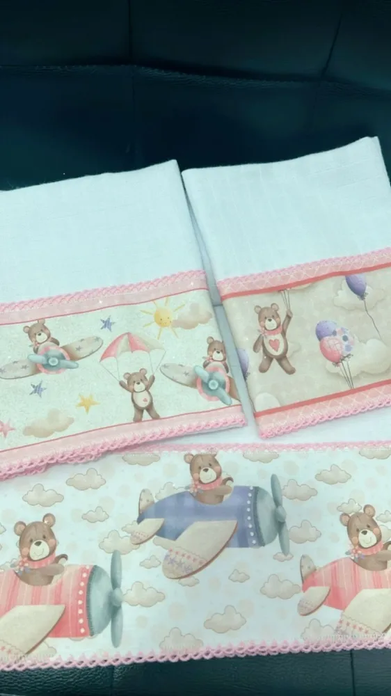    KIT LUXO 3 PÇS C/BARRADO ESTAMP.C/Picueta rosaREF.4