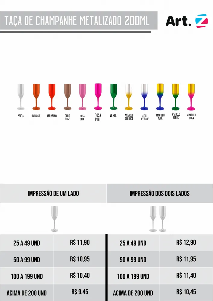 Taça de Champanhe  Metalizado 200ml
