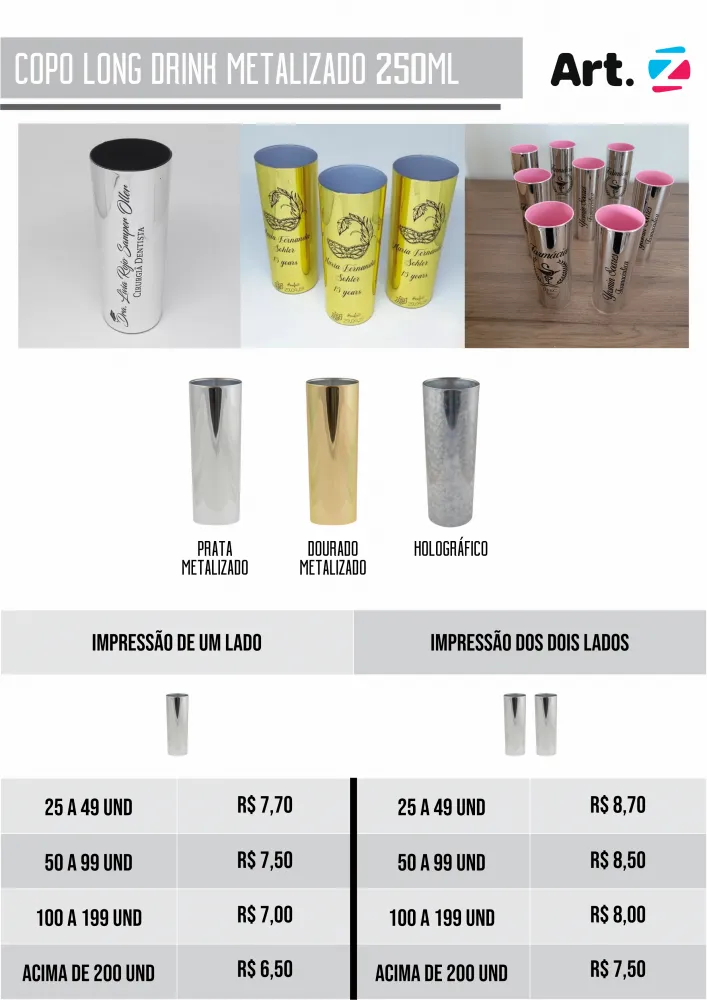  Copo Long Drink Metalizado 250ml Imagem