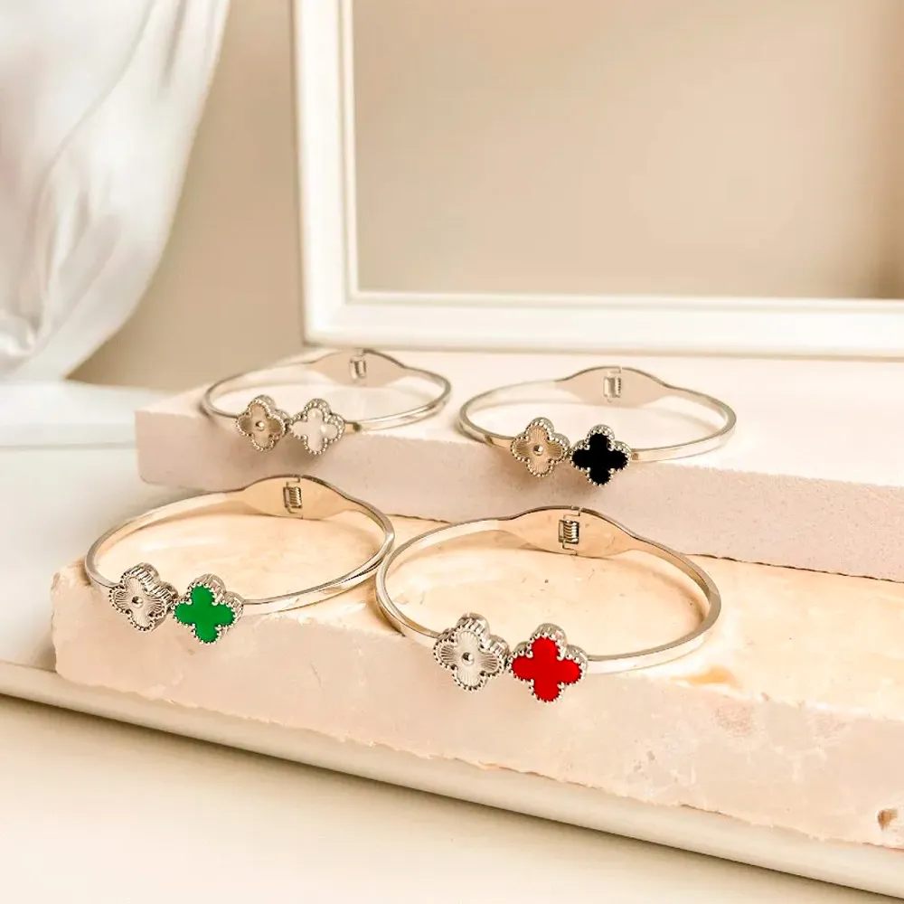 Bracelete trevo texturizado cores - Aço inox 316L Imagem