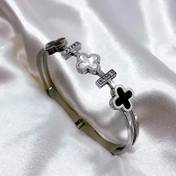 Bracelete trevo intercalado - Aço inox 316L