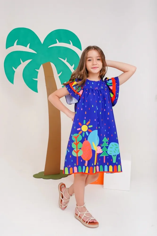Vestido Lili Floresta Lúdica Azul