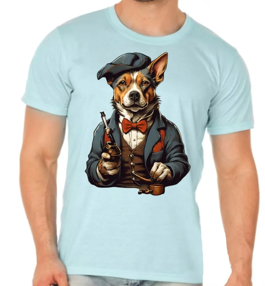 Camiseta adulto ou infantil Cachorro detetive fumando