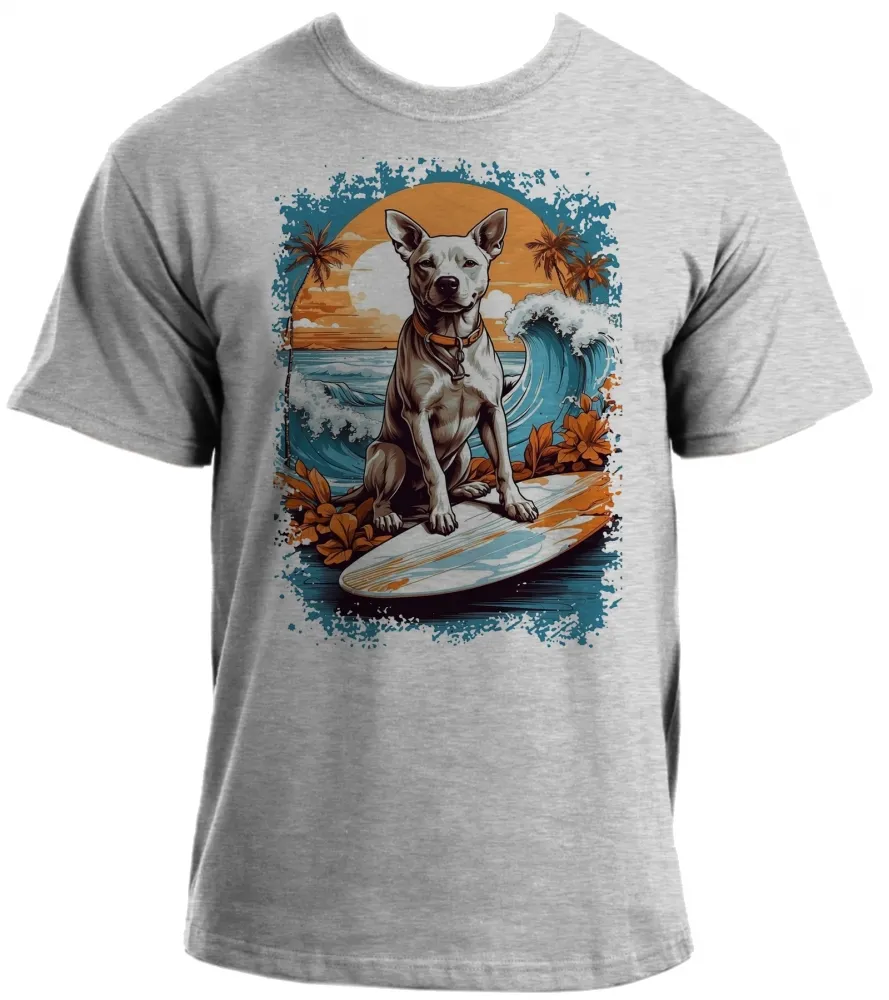 Camiseta adulto ou infantil cachorro pit bull praia surf Imagem