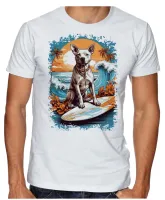 Camiseta adulto ou infantil cachorro pit bull praia surf - Foto 2