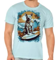 Camiseta adulto ou infantil cachorro pit bull praia surf - Foto 3