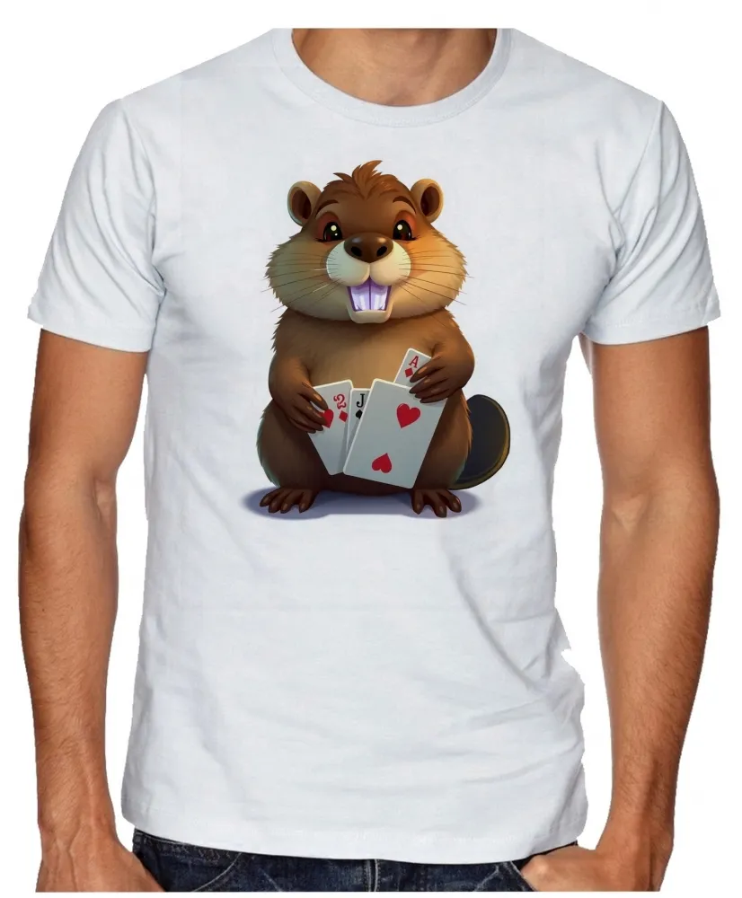 Camiseta adulto ou infantil Castor poker esquilo carta rato roedor canastra