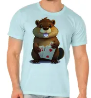 Camiseta adulto ou infantil Castor poker esquilo carta rato roedor canastra - Foto 2