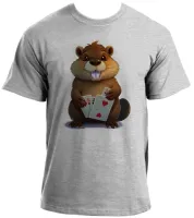 Camiseta adulto ou infantil Castor poker esquilo carta rato roedor canastra - Foto 3