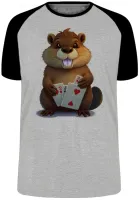 Camiseta adulto ou infantil Castor poker esquilo carta rato roedor canastra - Foto 4