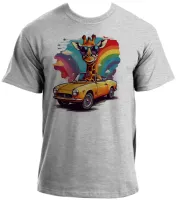 Camiseta adulto ou infantil Girafa colorida carro antigo - Foto 2