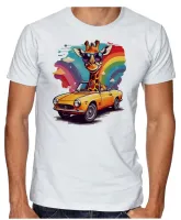 Camiseta adulto ou infantil Girafa colorida carro antigo - Foto 3