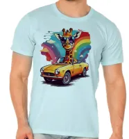 Camiseta adulto ou infantil Girafa colorida carro antigo - Foto 5