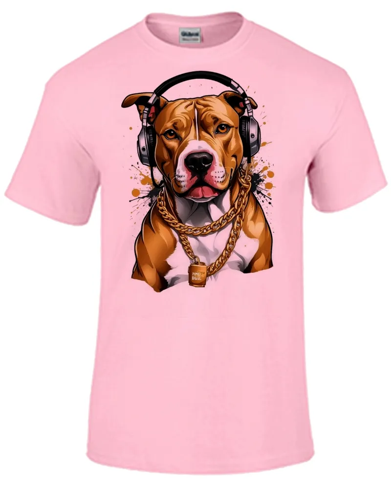 Camiseta adulto ou infantil Pitt bull cachorro corrente dourada