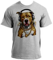 Camiseta adulto ou infantil Pitt bull cachorro corrente dourada - Foto 2