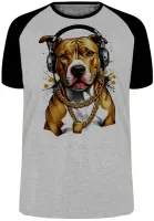Camiseta adulto ou infantil Pitt bull cachorro corrente dourada - Foto 3