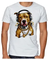 Camiseta adulto ou infantil Pitt bull cachorro corrente dourada - Foto 4